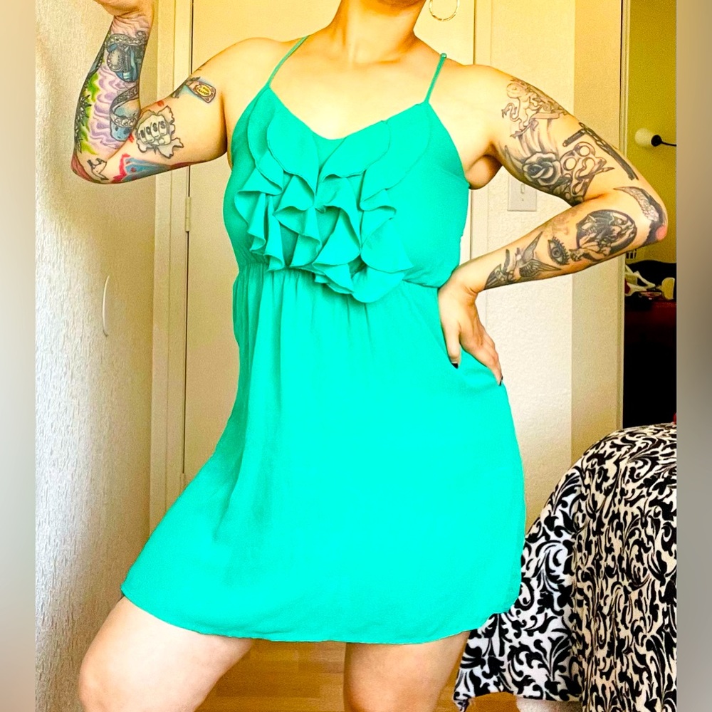 Elegant Blue Green Ruffle Tank Summer Dress